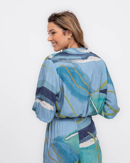 Max cropped em viscose digital estampa abstrato azul