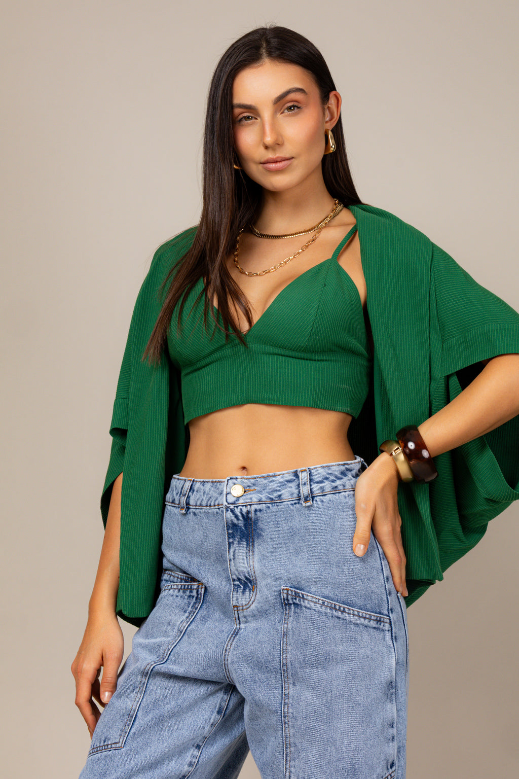 Conjunto top e kimono