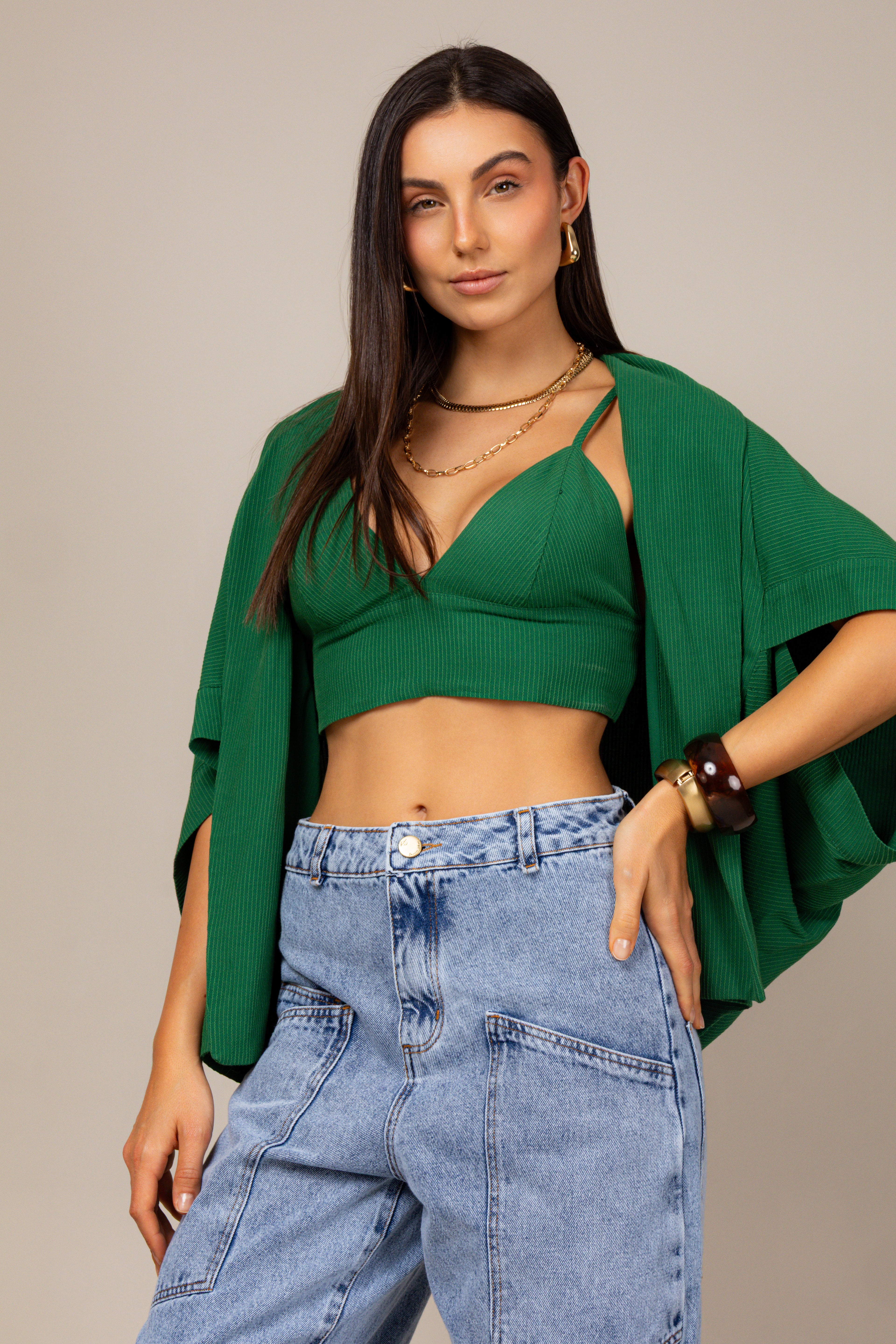 Conjunto top e kimono