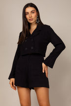 Conjunto mini blazer e shorts texturizado