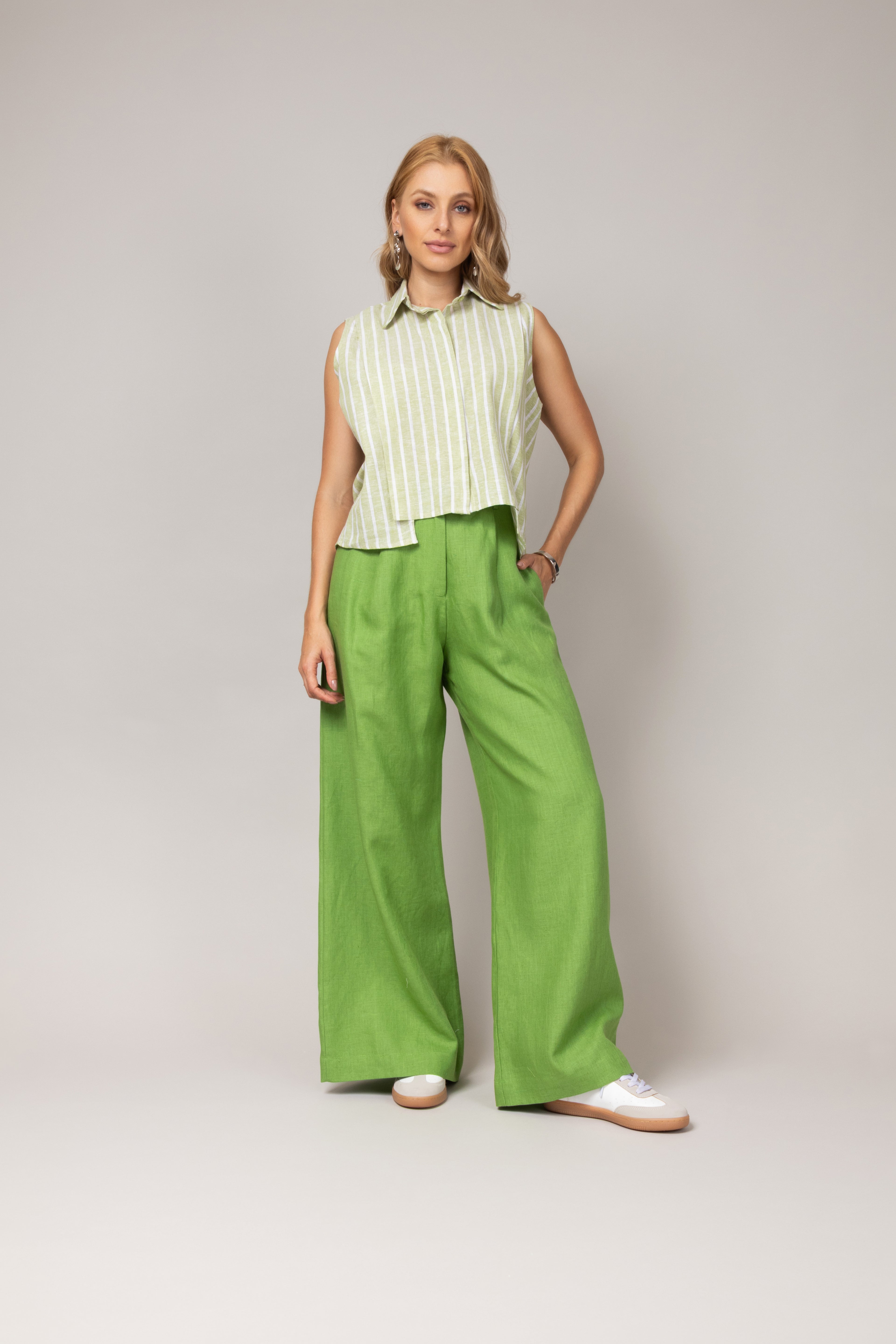 Calça linho wide leg