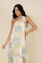 Vestido longo estampado um ombro só