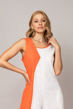 Macacão bicolor sem mangas em linho