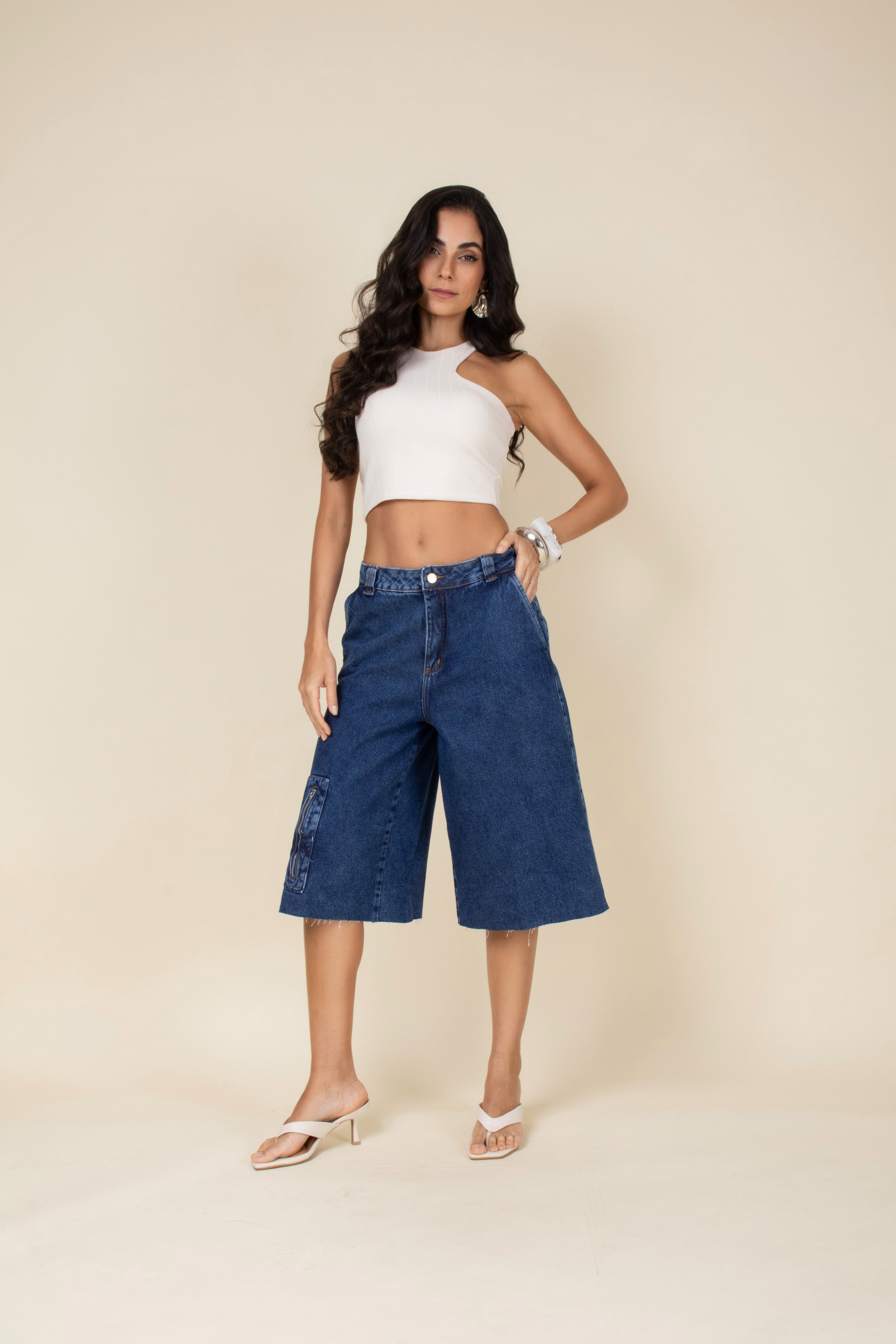 Bermuda jorts com bolsos