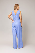 Macacão bicolor sem mangas em linho