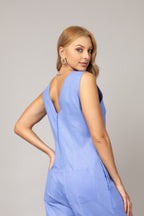 Macacão bicolor sem mangas em linho