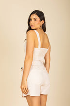 Conjunto em sarja de top e shorts