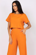 Conjunto cropped e calça pantalona canelada