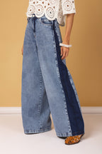 Calça wide leg com recorte
