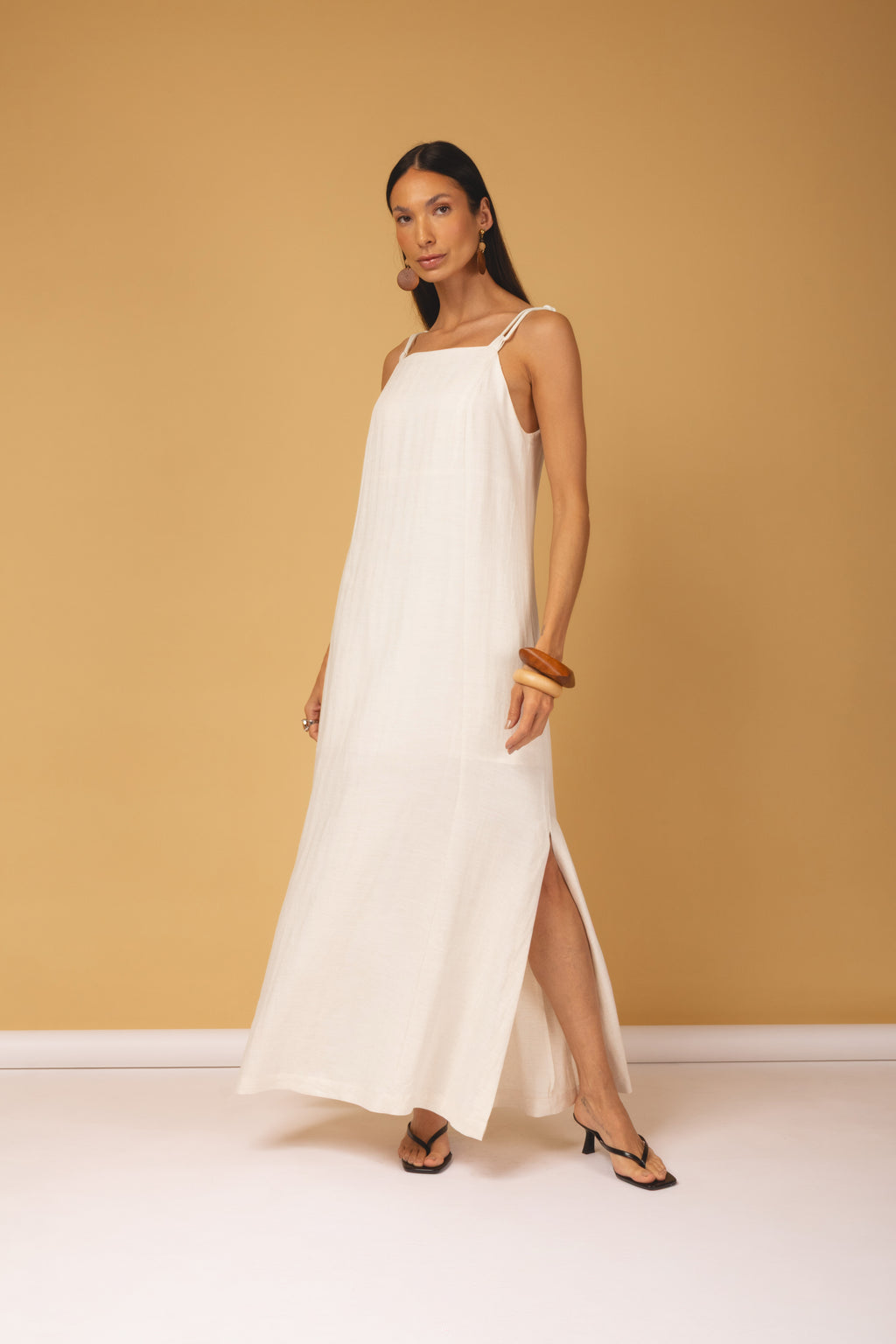 Vestido longo alças com nó