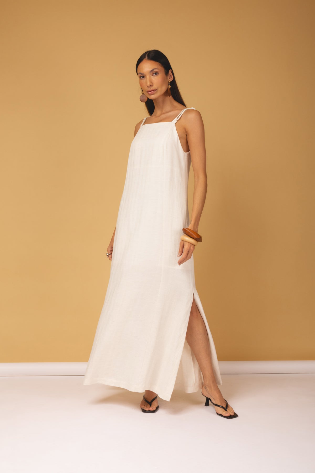 Vestido longo alças com nó