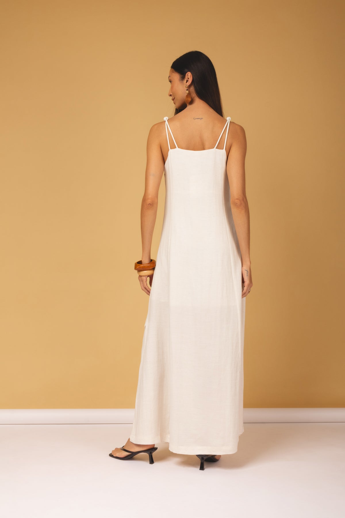 Vestido longo alças com nó