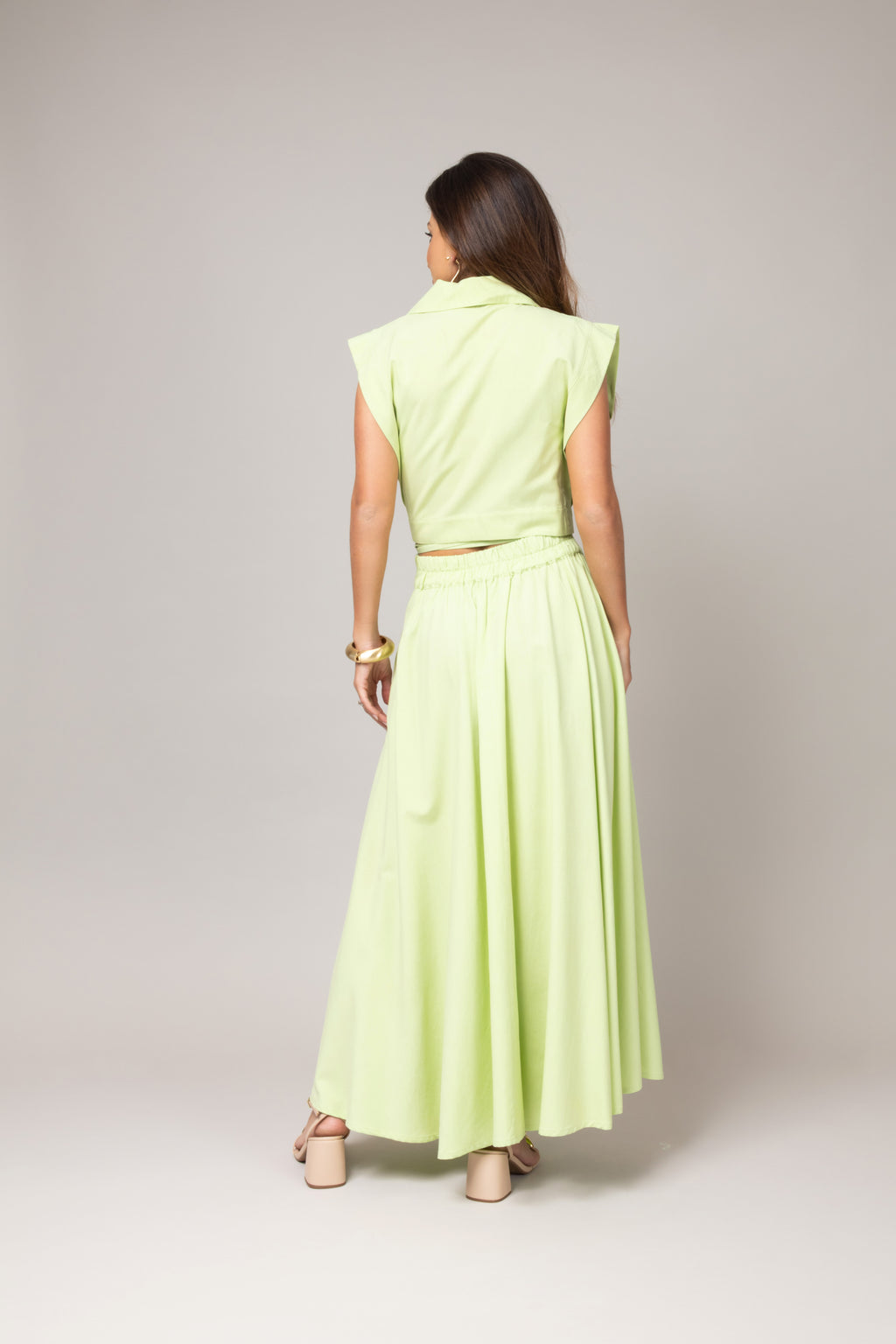 Conjunto saia longa e blusa transpassada