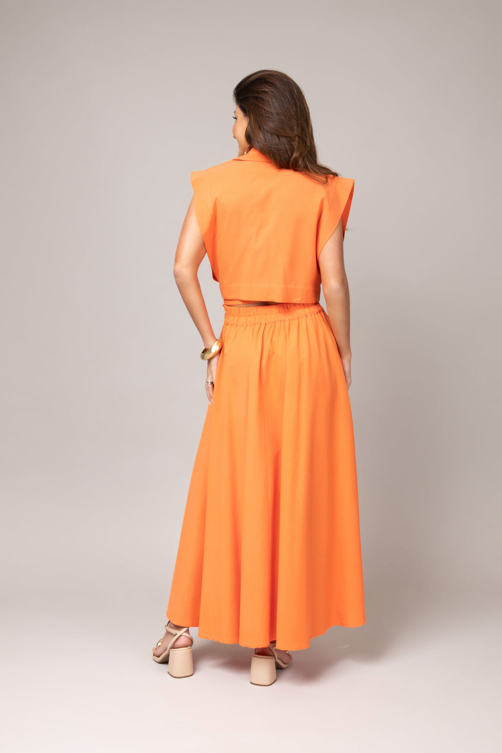 Conjunto saia longa e blusa transpassada