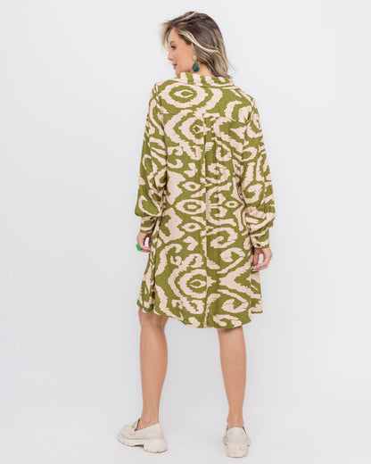 Vestido em viscose estampa animal print verde