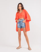 Conjunto cropped com kimono