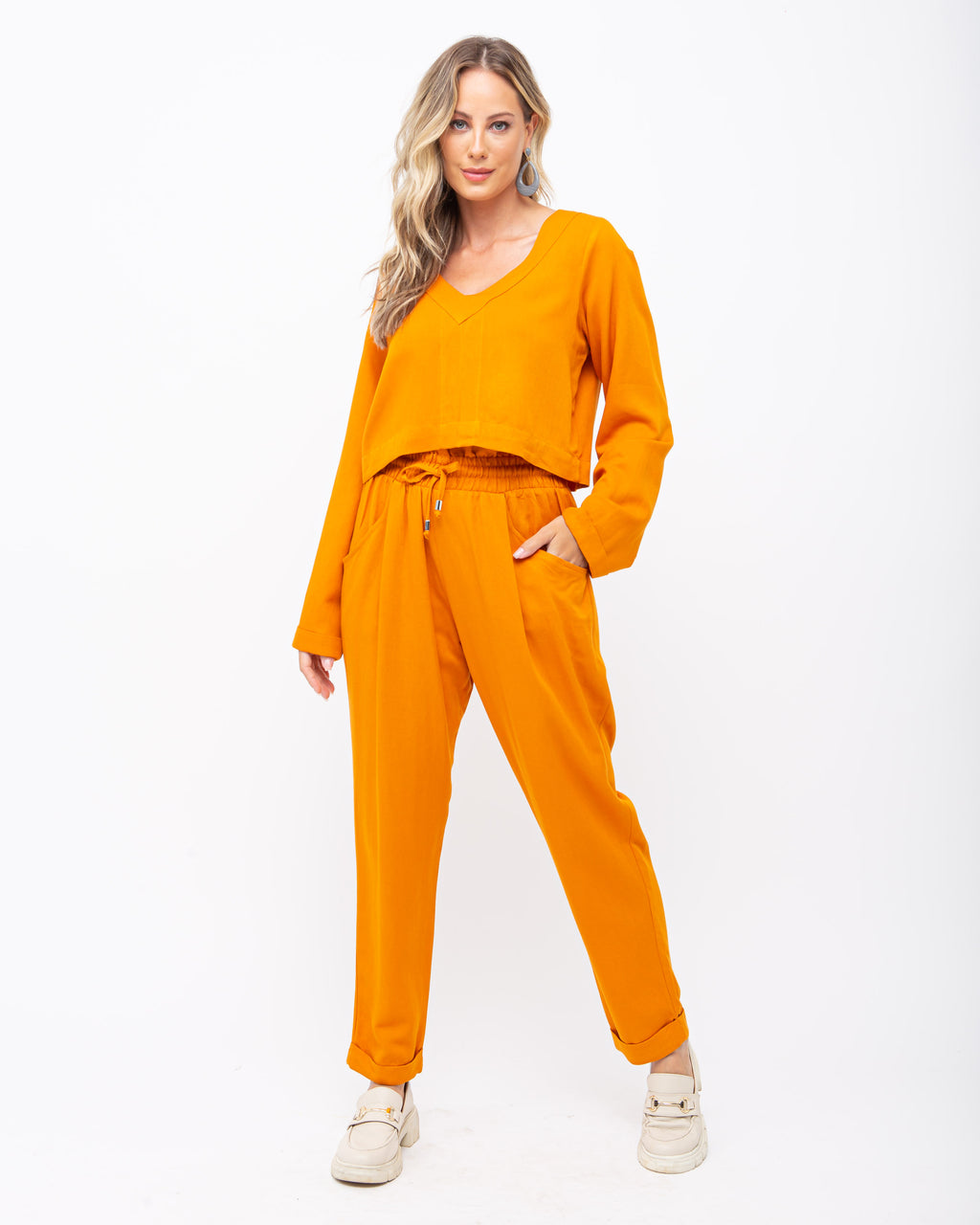 Calça em piquet laranja