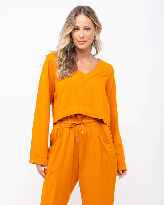 Cropped em piquet laranja