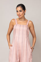 Macacão de linho listrado minimalista