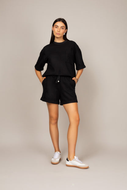 Conjunto estonado de camiseta oversized e shorts