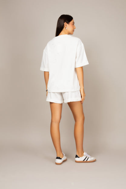 Conjunto estonado de camiseta oversized e shorts