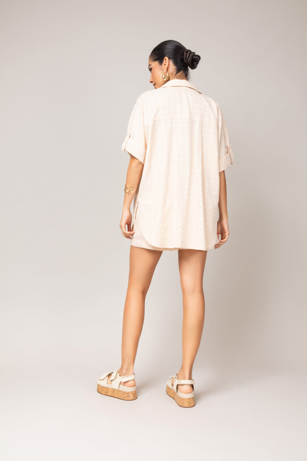 Trijunto com kimono em tecido texturizado