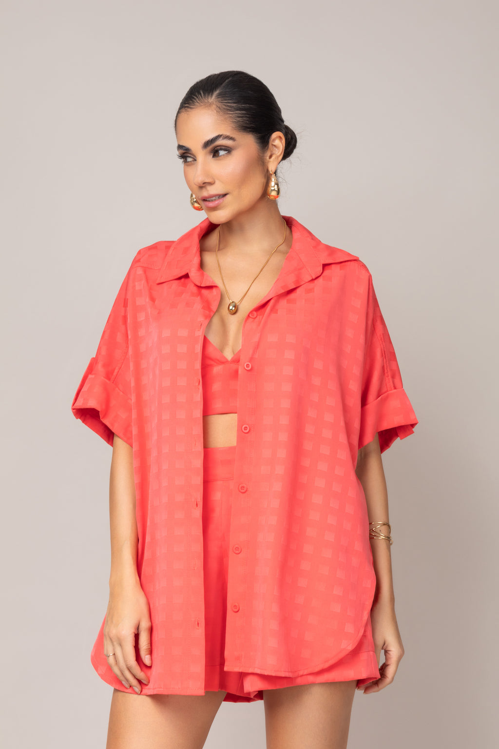 Trijunto com kimono em tecido texturizado