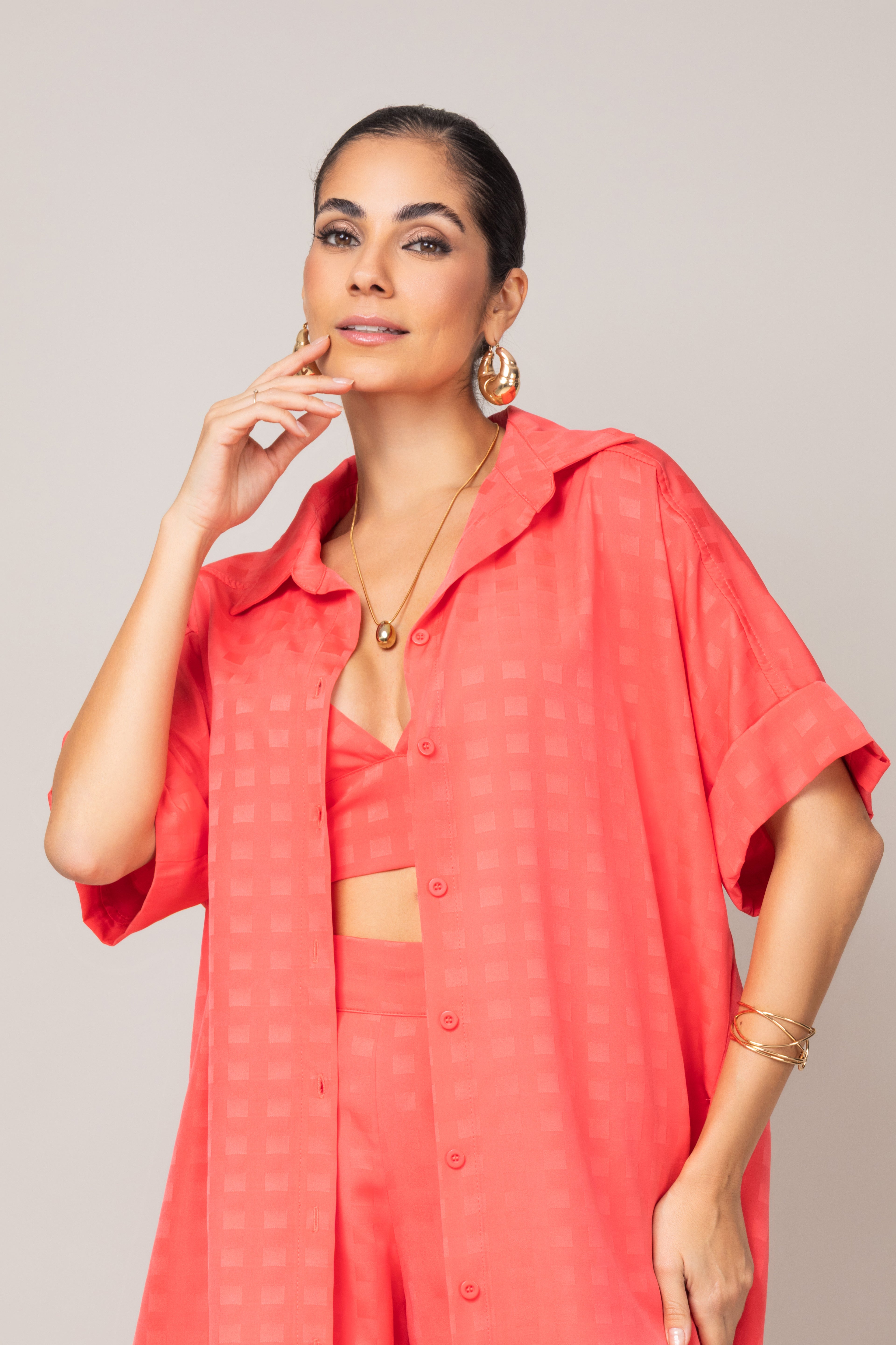 Trijunto com kimono em tecido texturizado