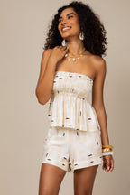Conjunto tomara que caia estampado com short