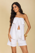 Conjunto blusa strapless e short