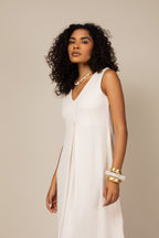 Vestido midi em malha com prega