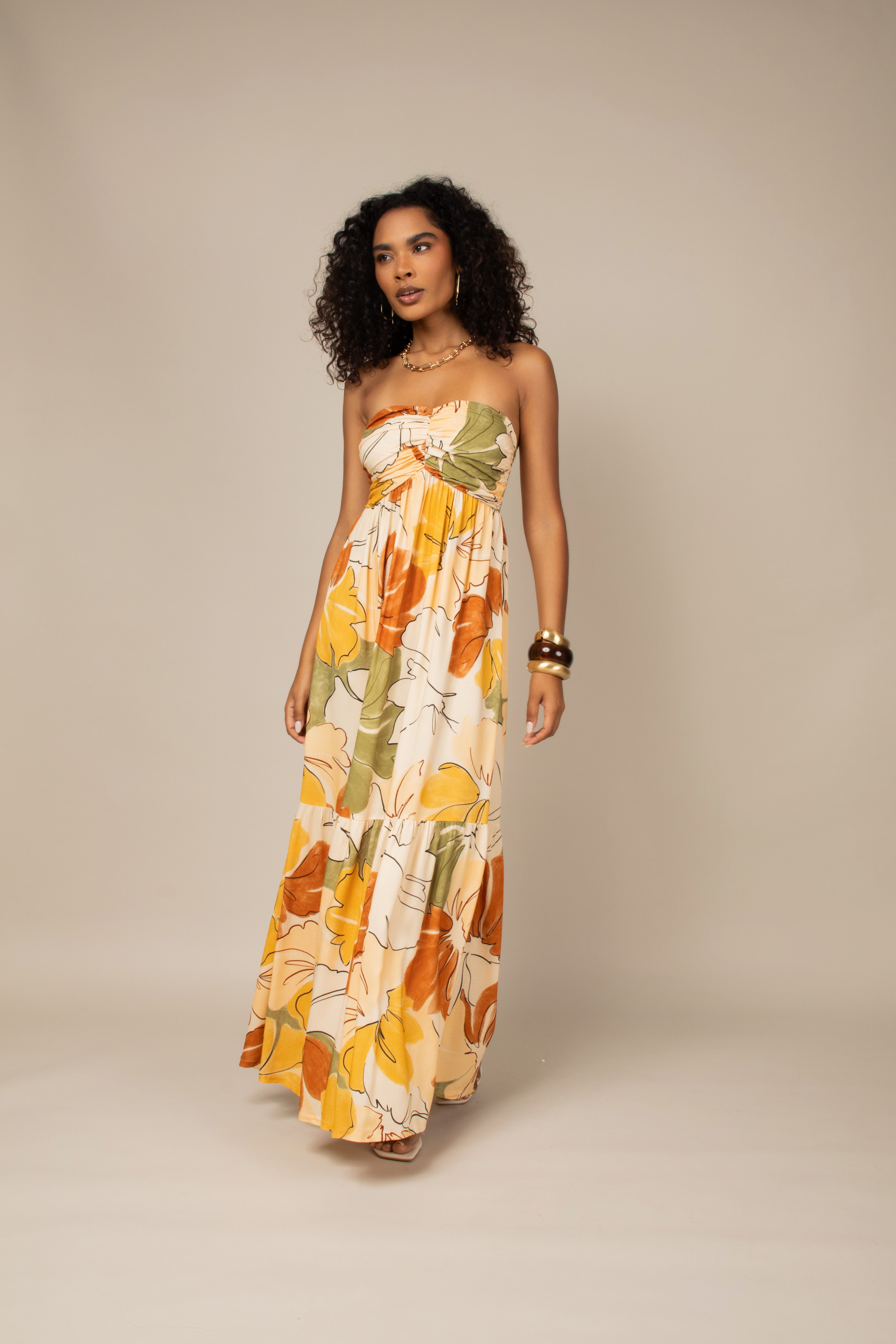 Vestido sem alças estampa floral