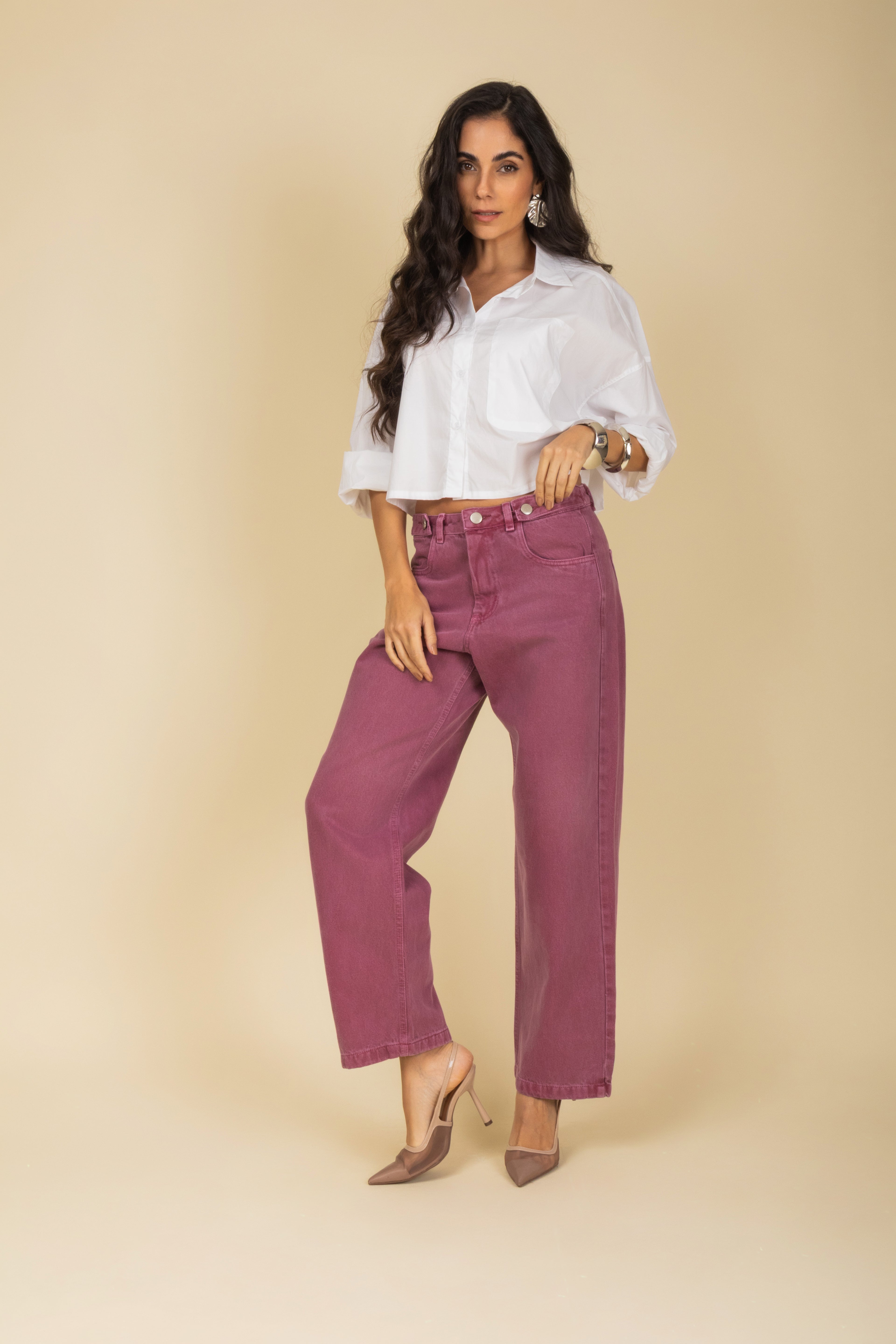 Calça boyfriend sarja