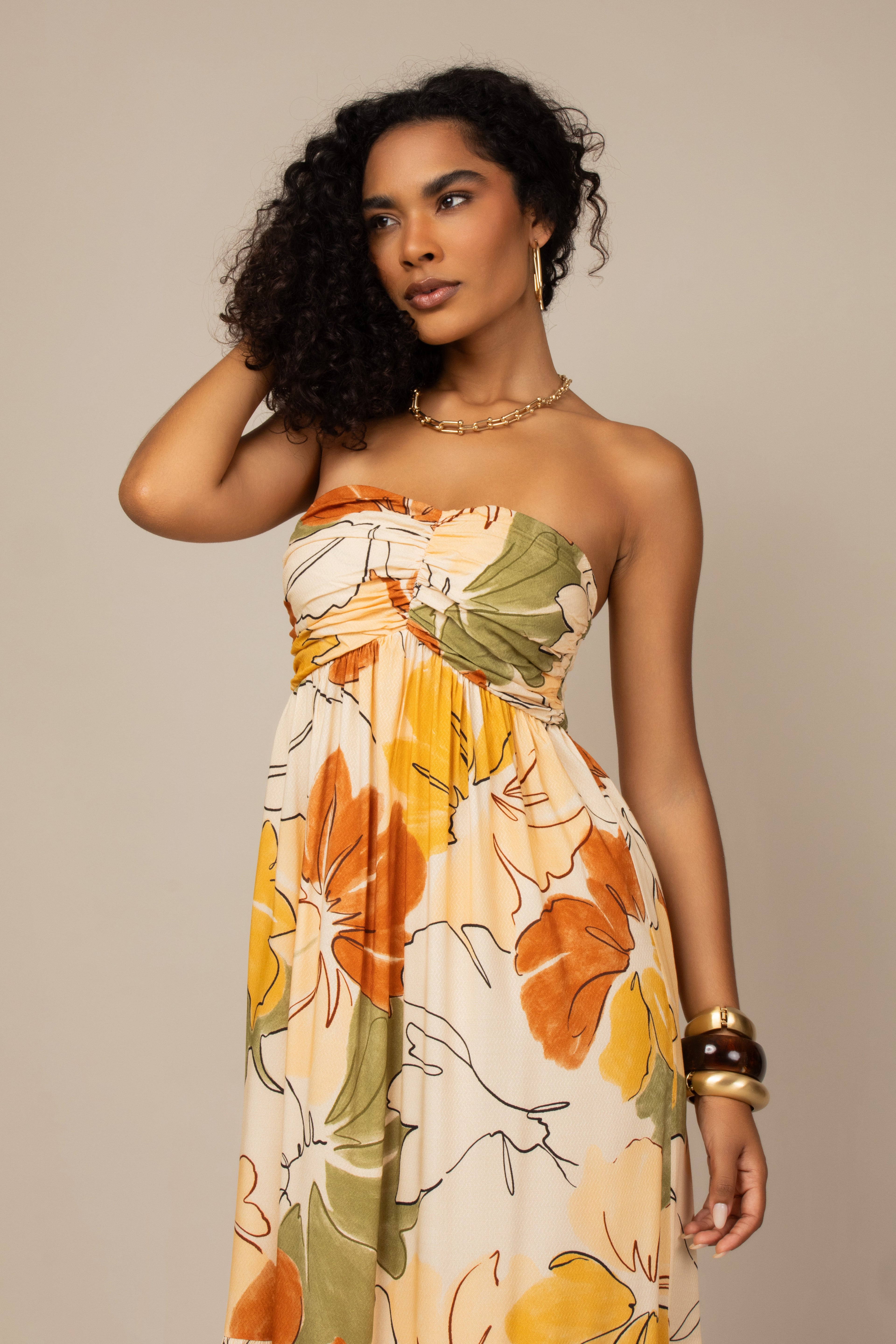 Vestido sem alças estampa floral