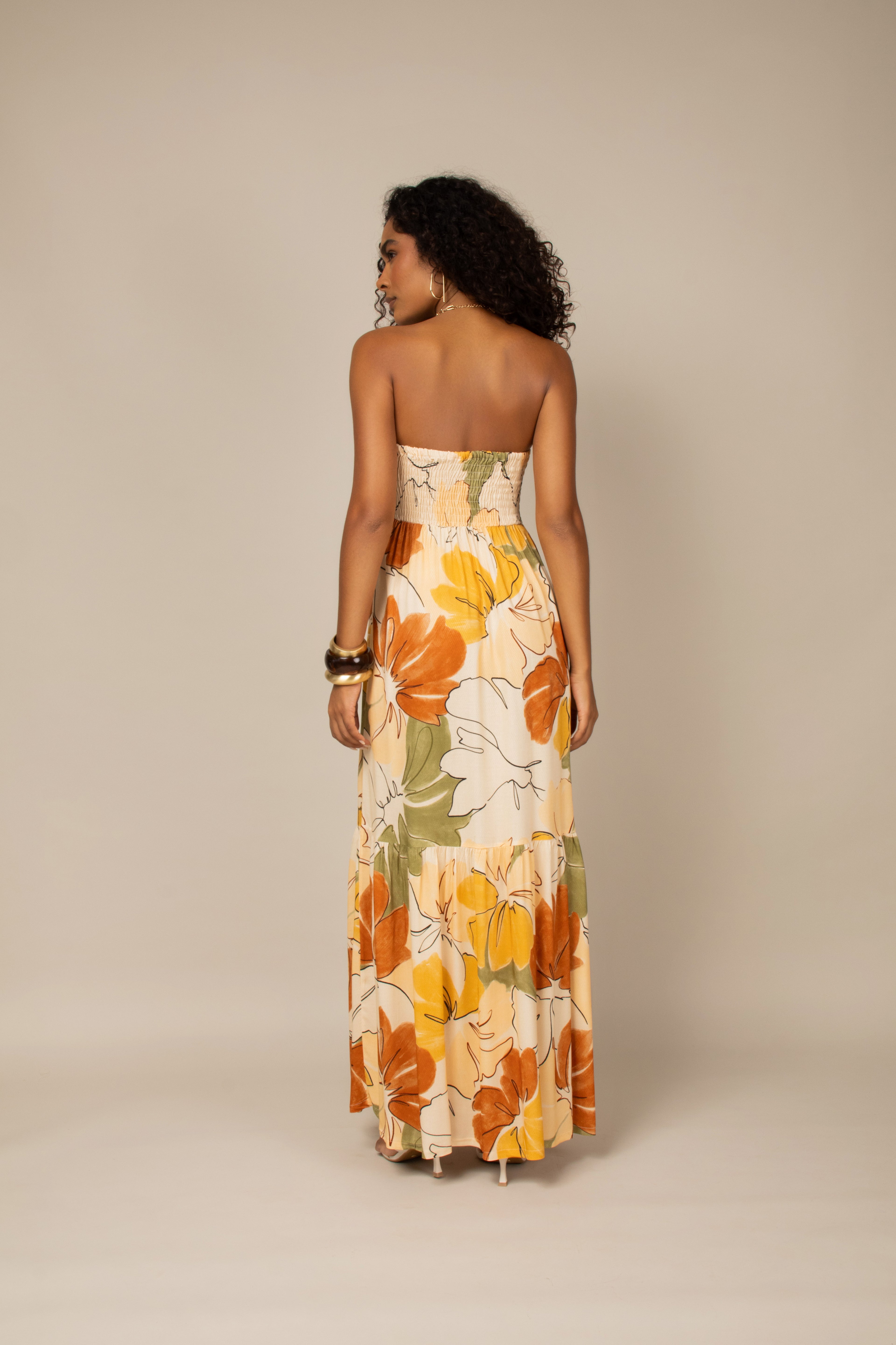 Vestido sem alças estampa floral