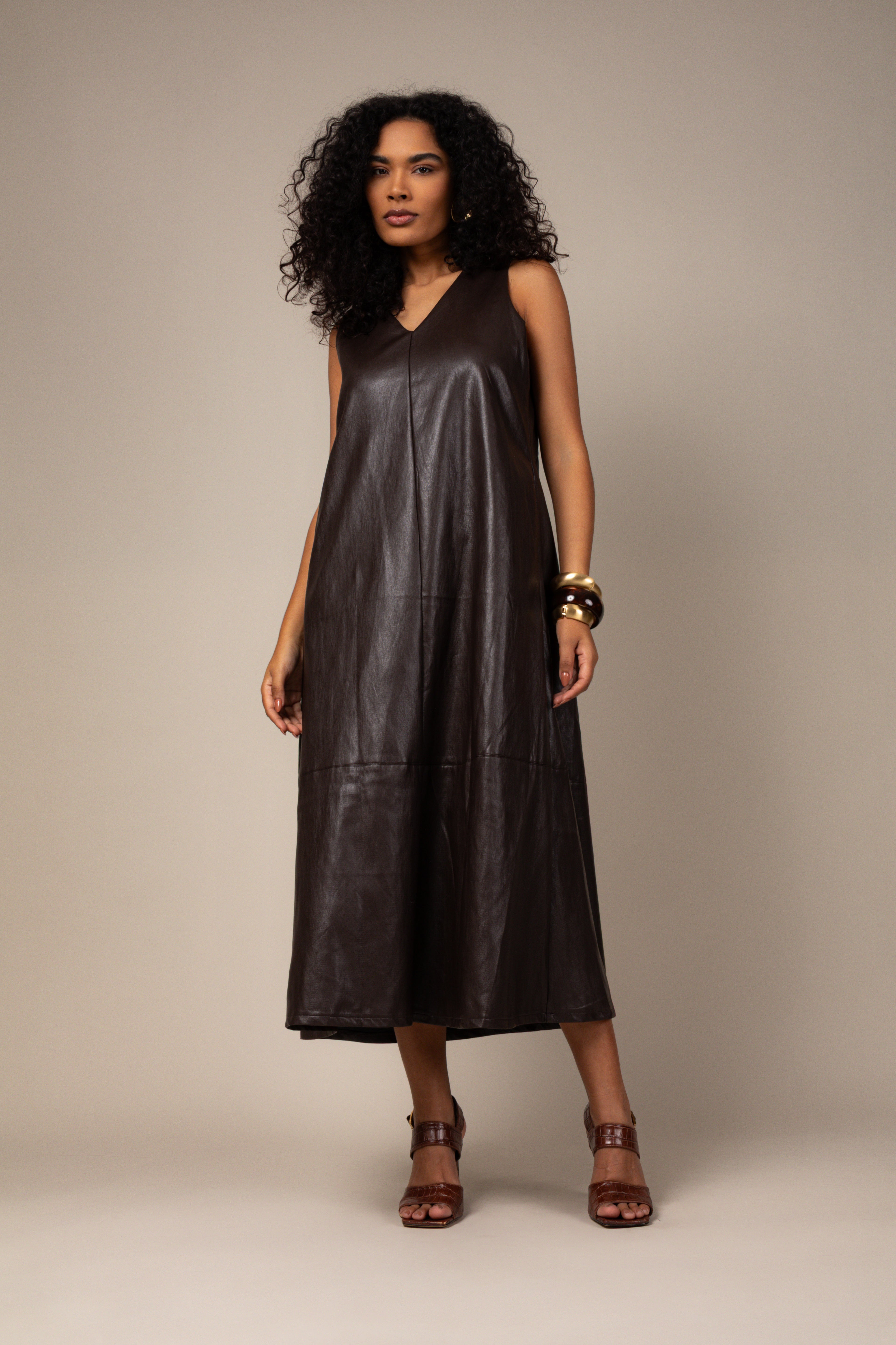 Vestido midi couro