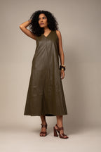 Vestido midi couro