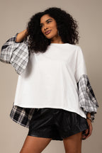 Blusa oversized com manga xadrez