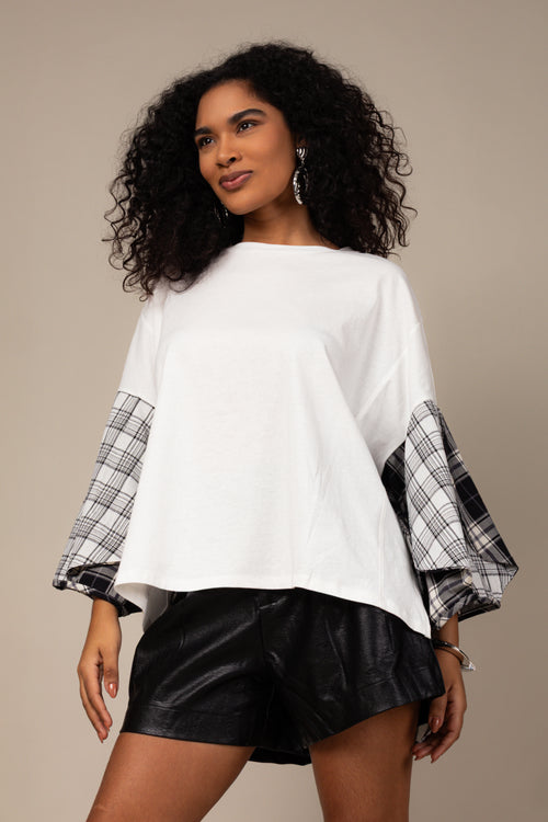 Blusa oversized com manga xadrez