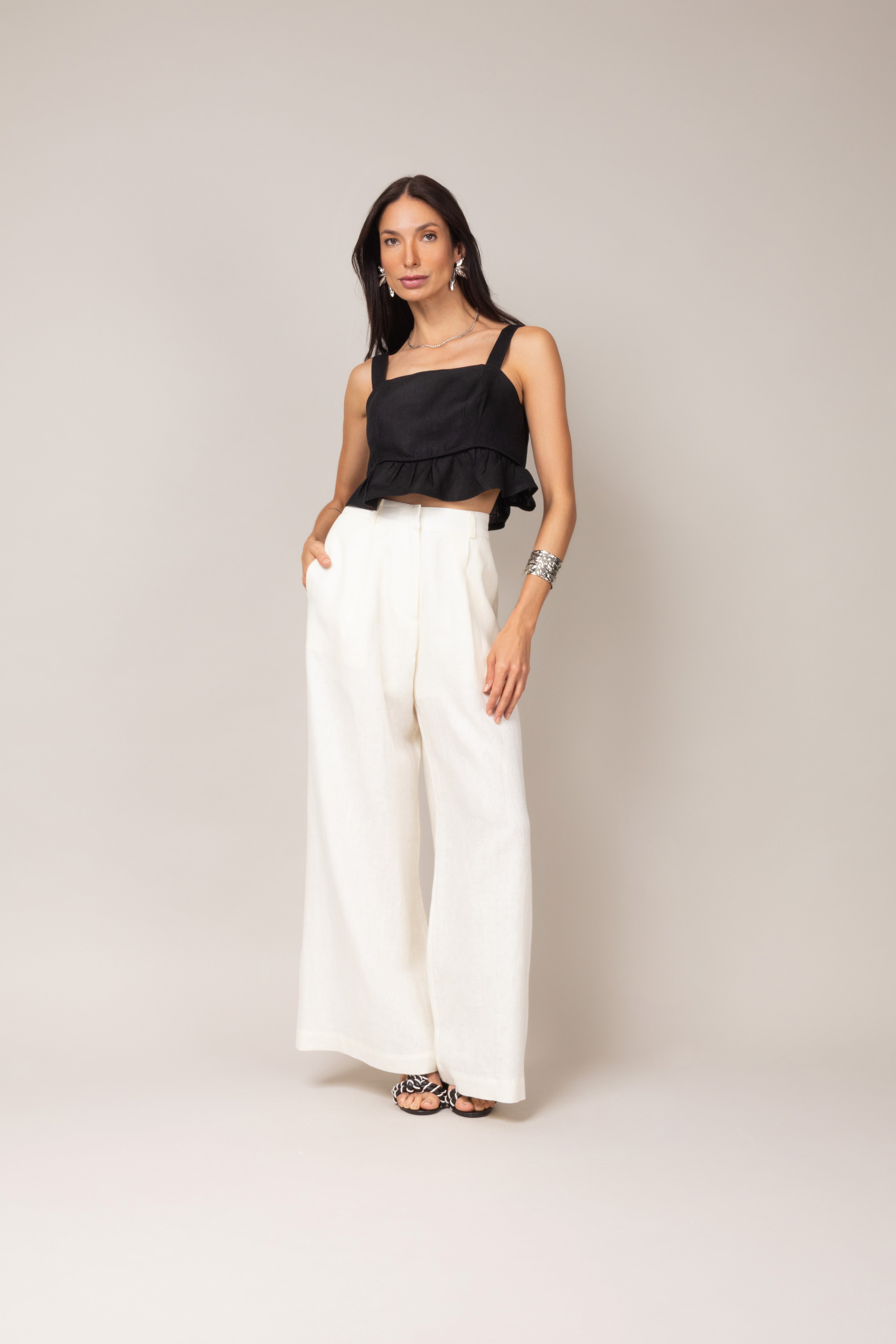 Calça linho wide leg