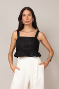 Top cropped com babado em linho