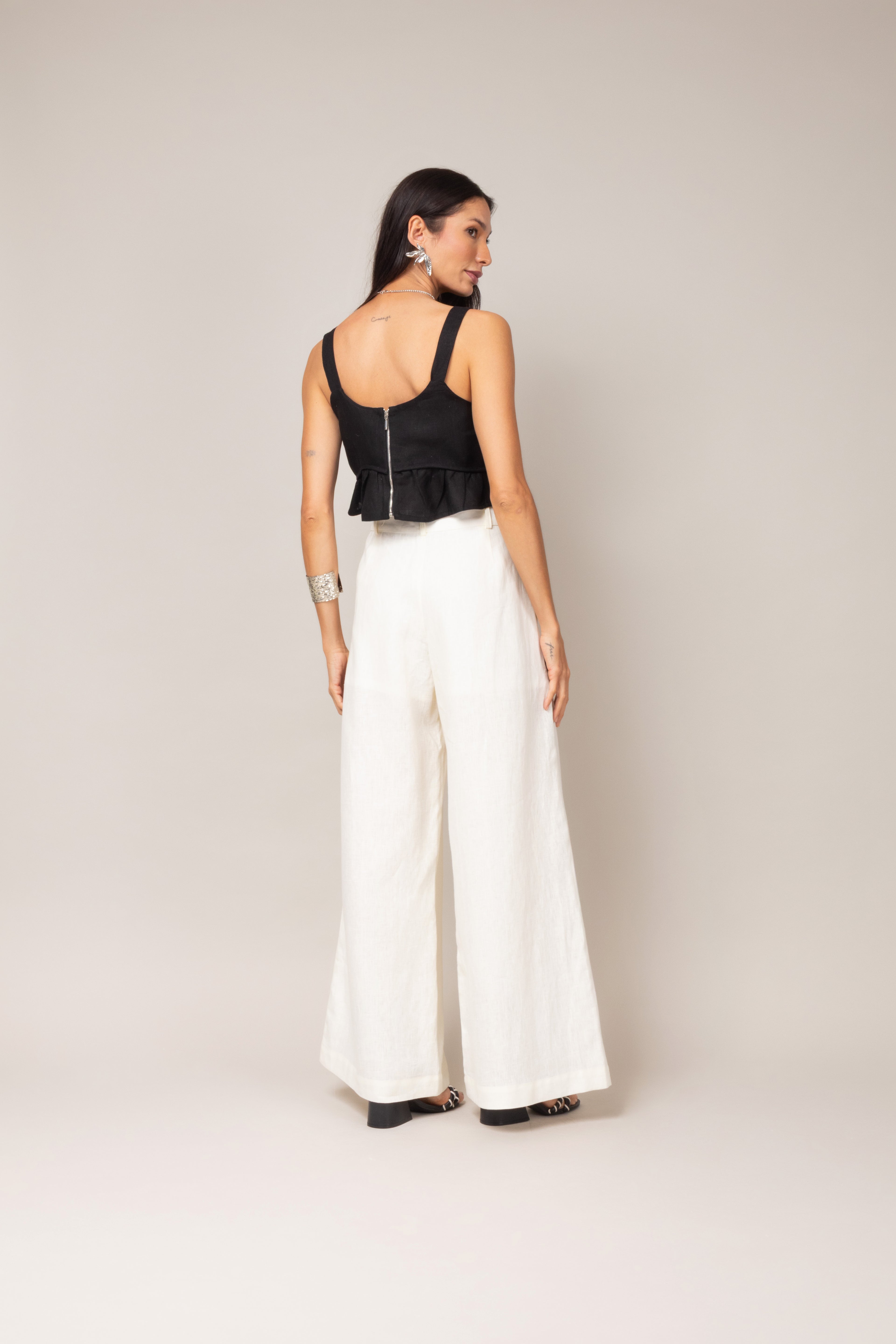 Calça linho wide leg