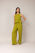 Conjunto com blusa peplum e calça pantalona
