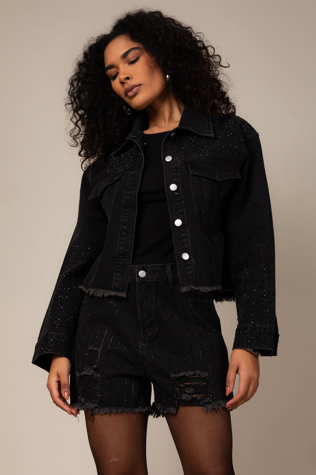Jaqueta jeans black strass