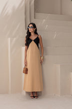 Vestido longo bicolor