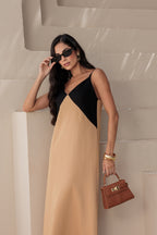 Vestido longo bicolor