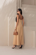 Vestido longo bicolor