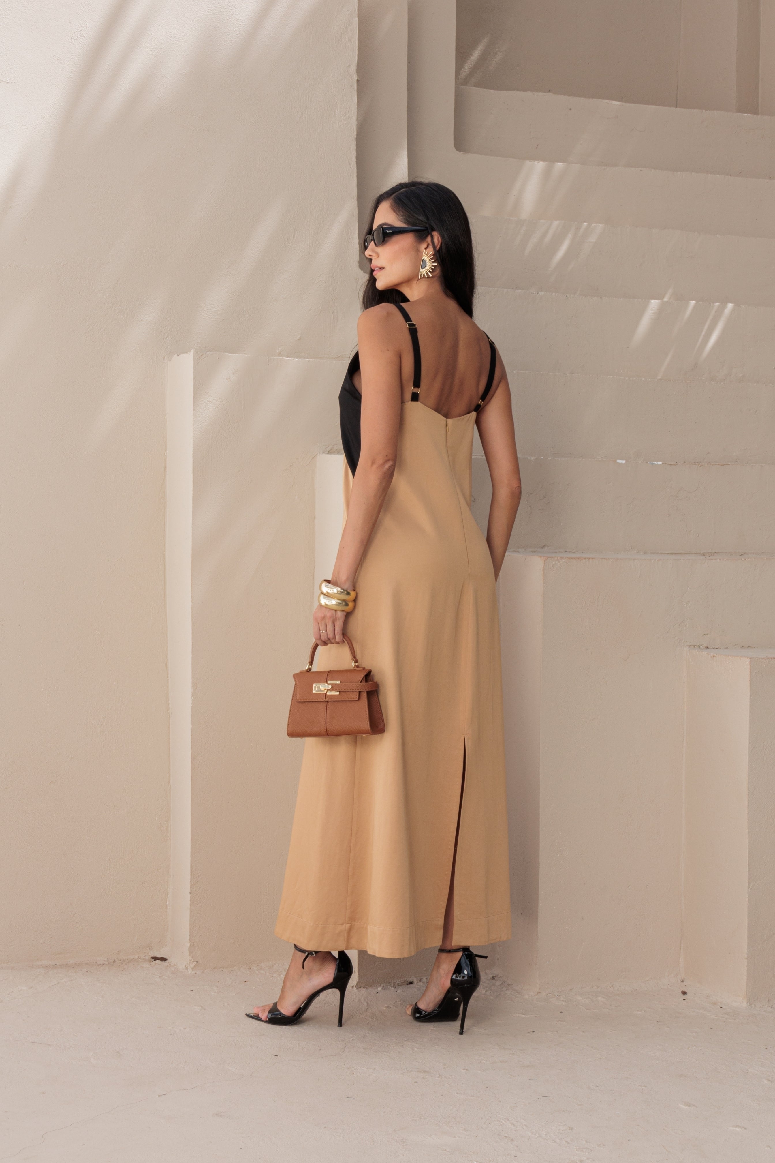 Vestido midi bicolor