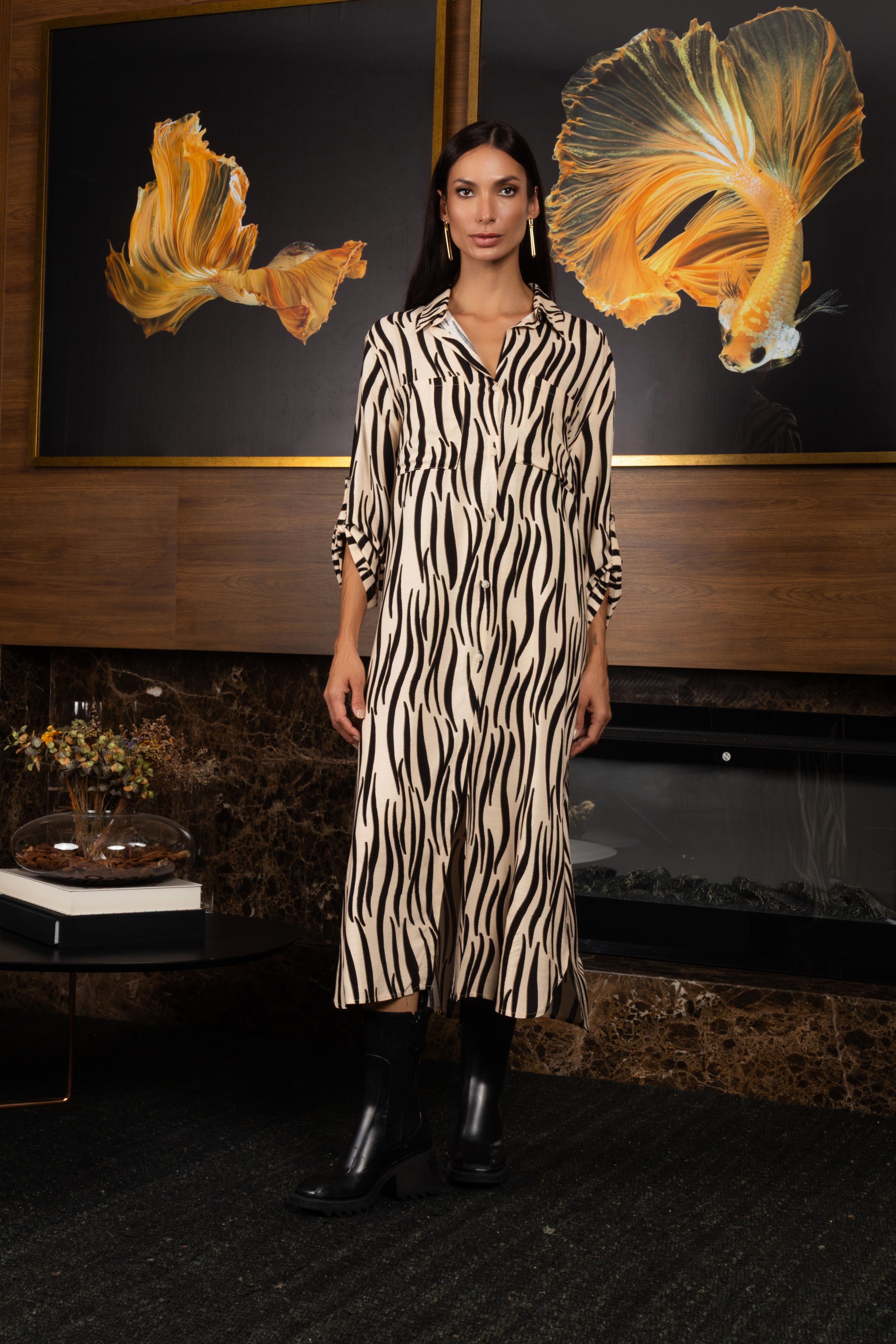 Vestido chemise animal print
