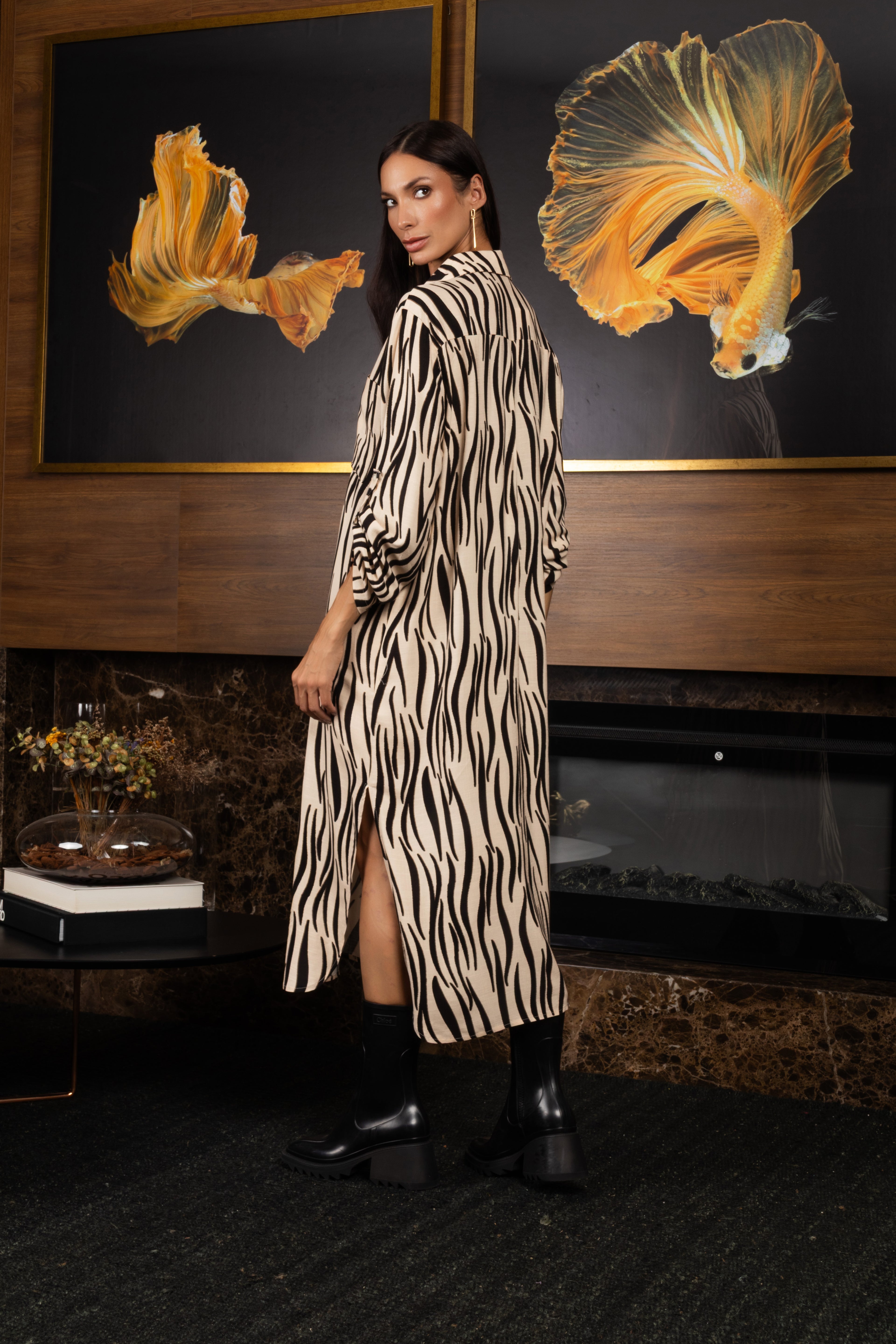 Vestido chemise animal print